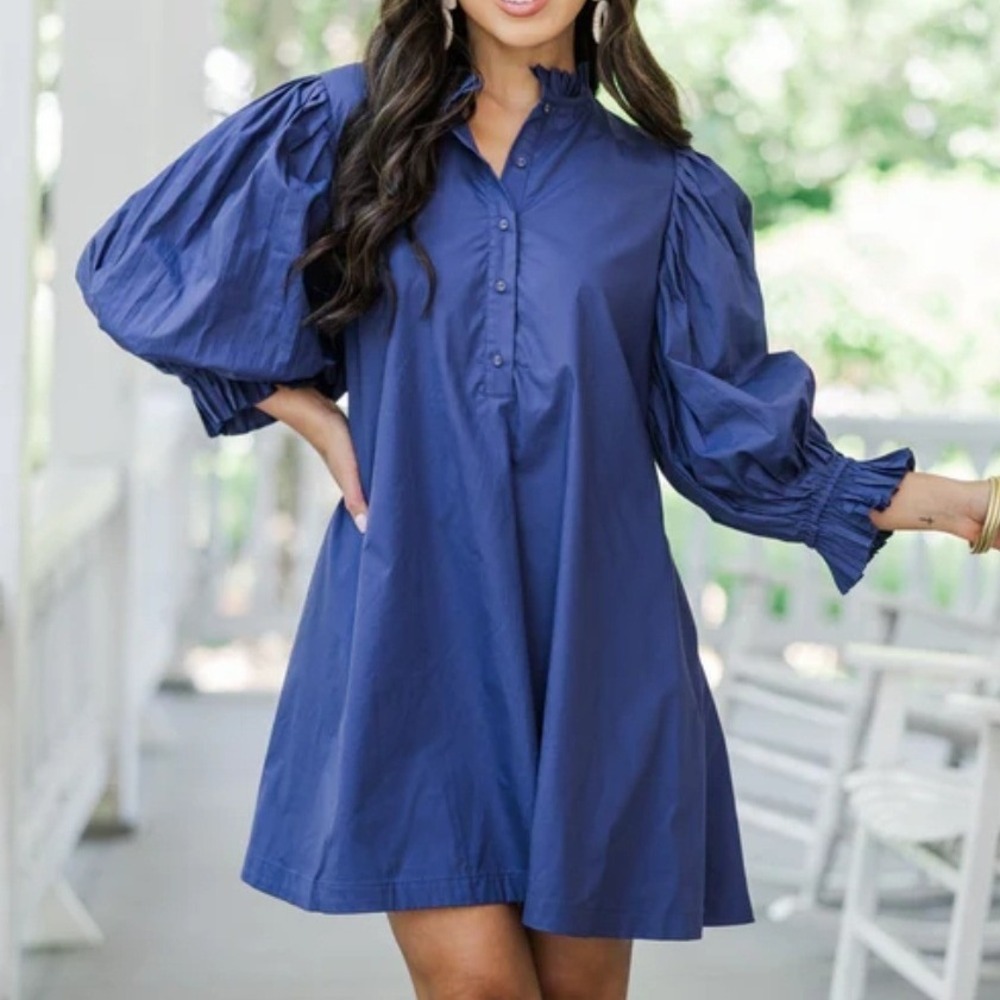 Shop The Mint Blue Tie Back Puff Sleeve Cotton Mini Dress Womens L